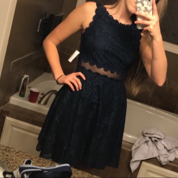 City Triangles Navy Blue Laced Dress - Picture 1 of 5